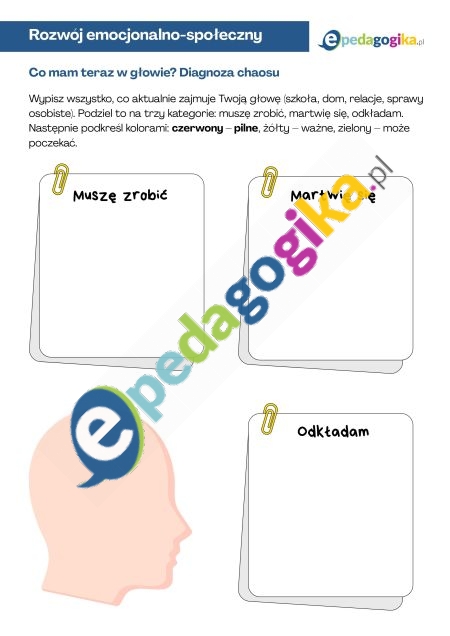 Co mam teraz w głowie_ Diagnoza chaosu. Wiosenne porządki w głowie. Karty pracy dla uczniów 