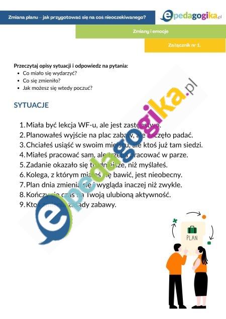 Zalacznik nr 1. Zmiany i emocje Zmiana planu – jak przygotować się na coś nieoczekiwanego? Scenariusz zajęć rewalidacyjnych