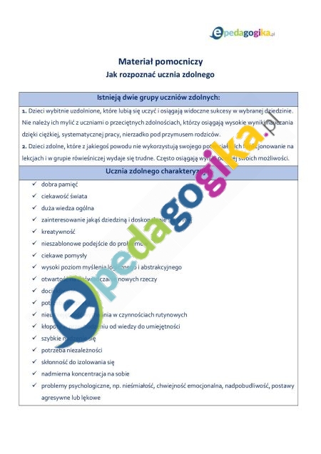 Materiał pomocniczy Jak rozpoznać ucznia zdolnego